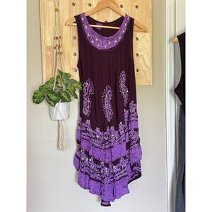 California Women Women's Purple Boho Embroidered Asymmetric Dress One Size
